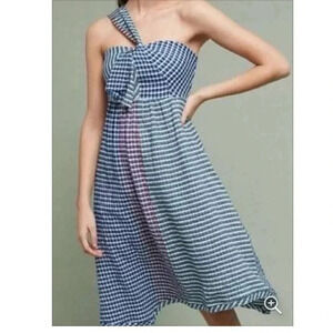 Anthropologie/ Maeve One Shoulder Gingham Dress